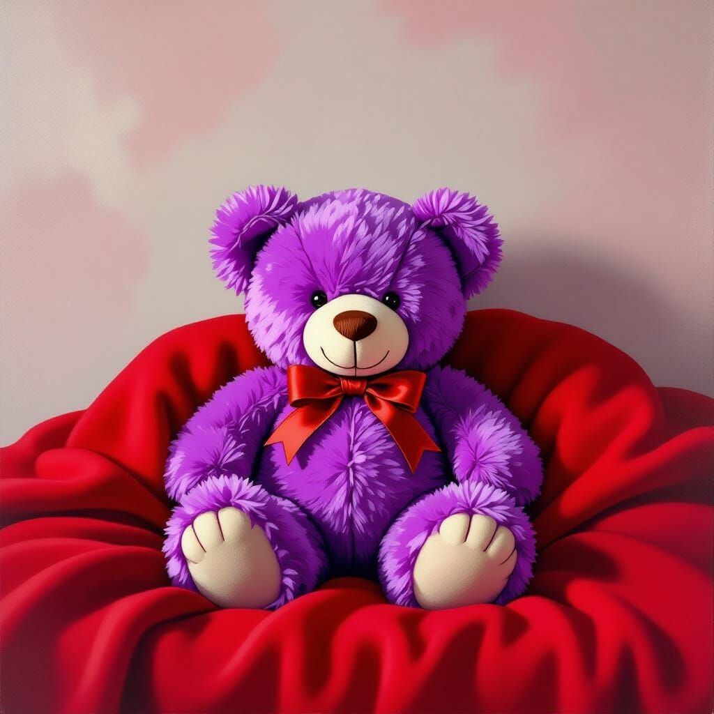 Purple Teddy Bear on Blanket in Vettriano Style