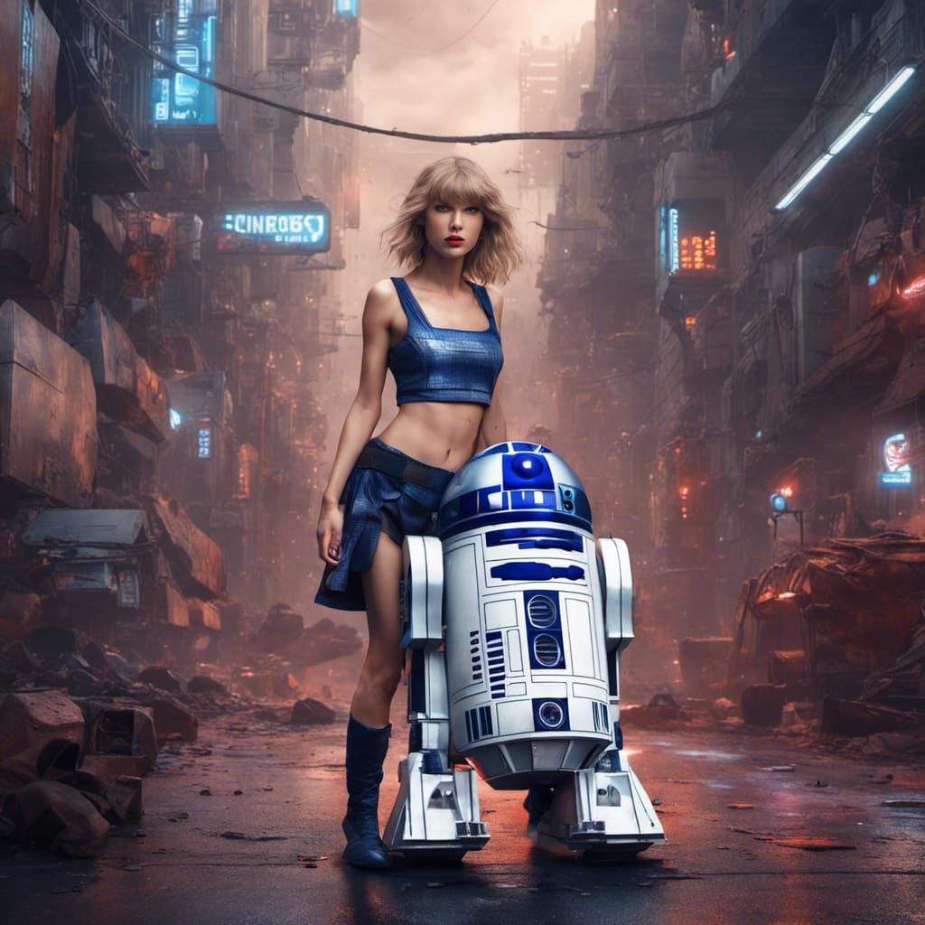 R2D2 Outfit in Cyberpunk Setting