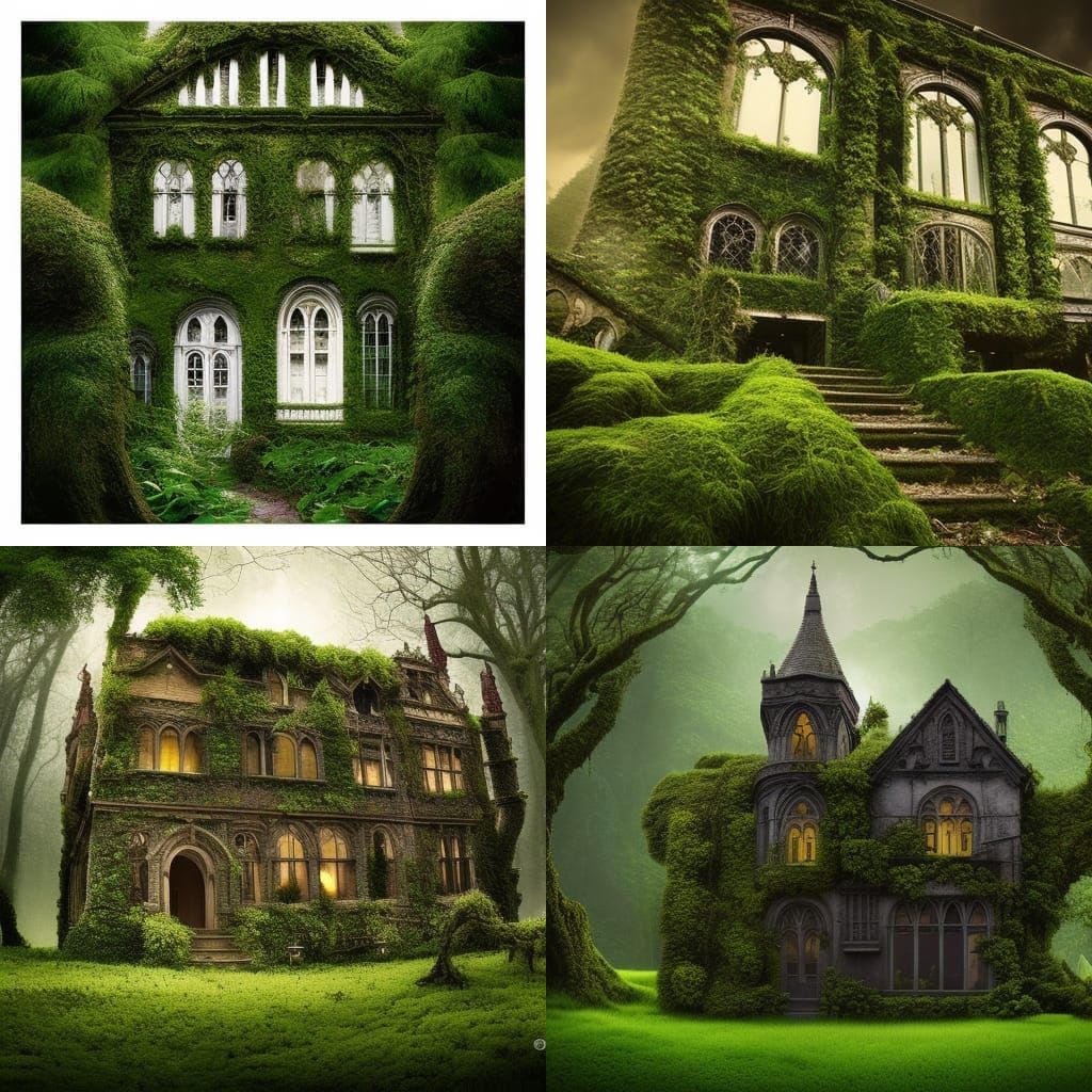 Moss and overgrown Ivy gothic house