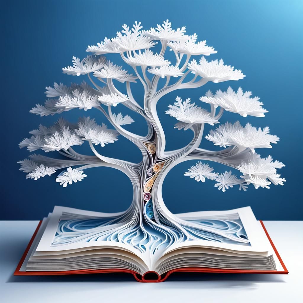 Enchanted Book Tree Scene in Whimsical Quilling Style