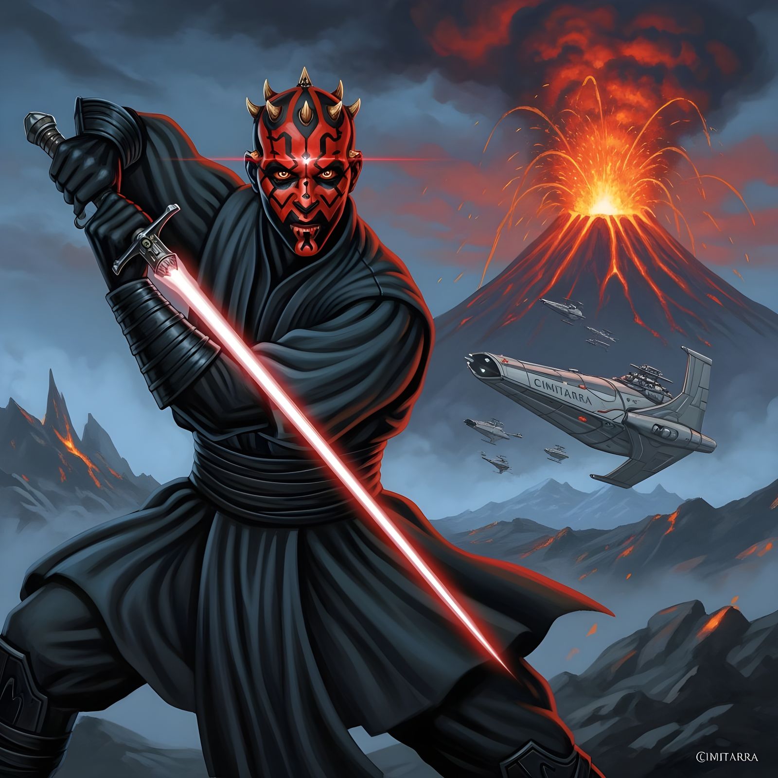 Darth Maul Ready for Battle in Graffiti Art Style