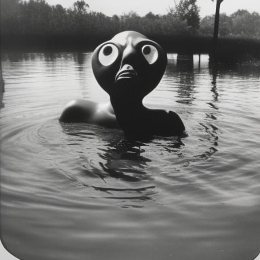 Grotesque Horror Monster in Water Tank, 1950s Photo