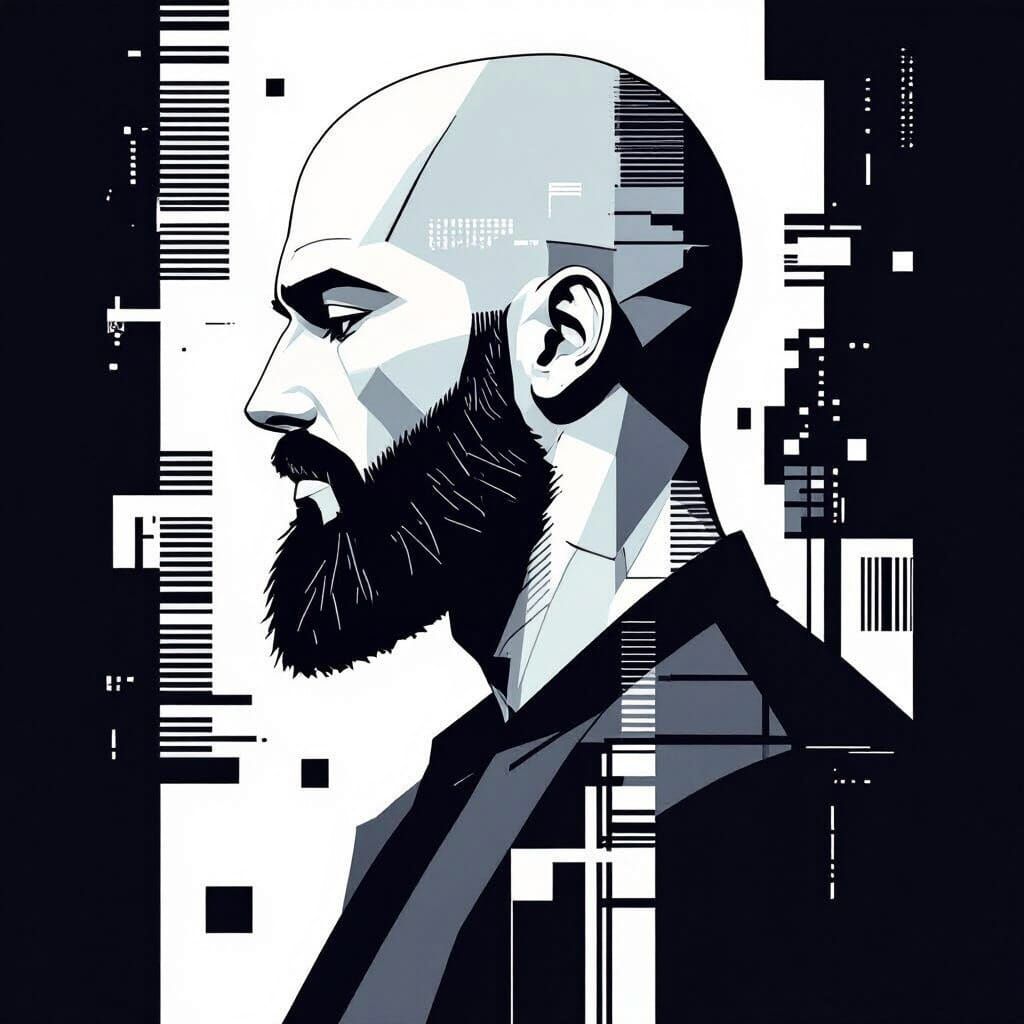 Abstract Geometric Logo: Bald Man Silhouette in Vector Style