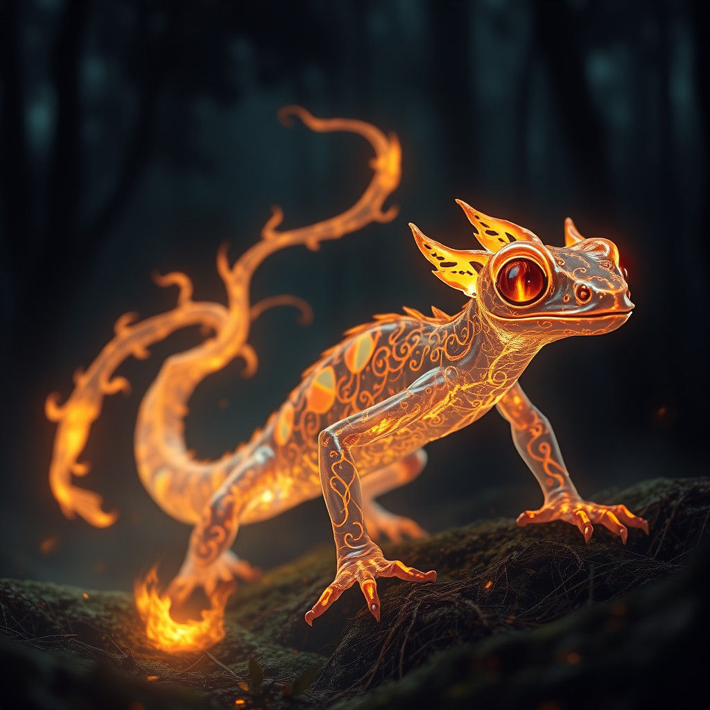 Holographic Salamander in Enchanted Forest, Digital Art