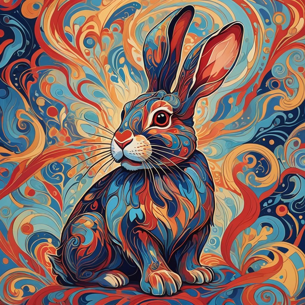 Vibrant Rabbit in Fauvist Art Nouveau Style
