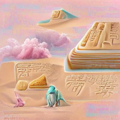 Hieroglyphs in Pastel Desert Landscape