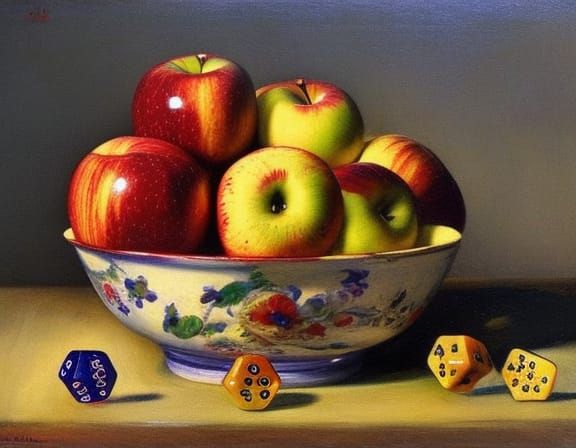 Apples and Dice Still Life in Impressionistic Style