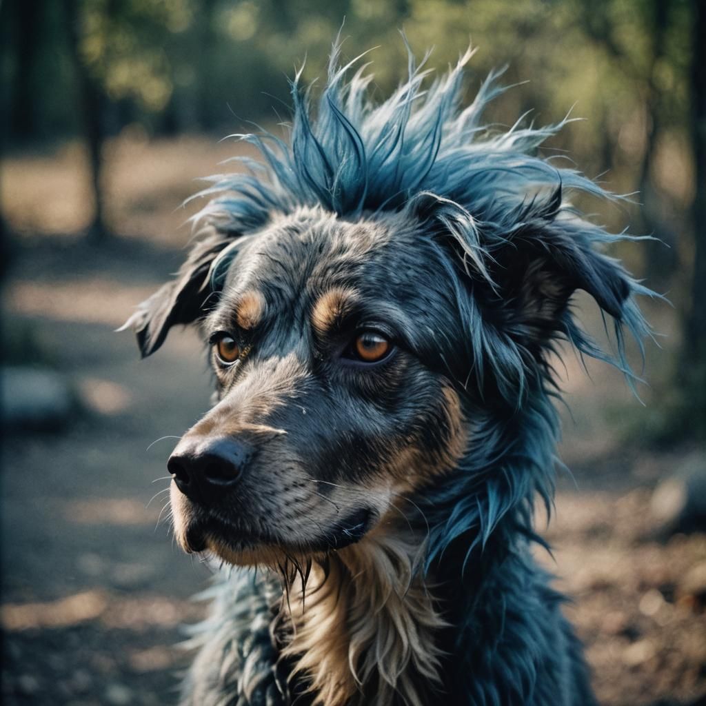 Blue-Haired Animal Portrait in Cinematic Style