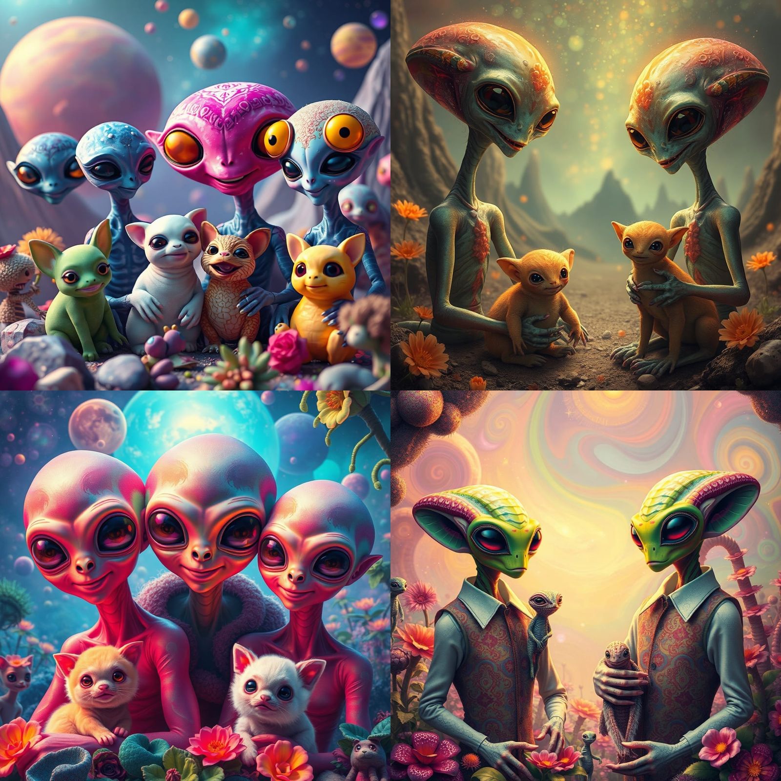 Happy Alien People and Pets in Surreal Photo
