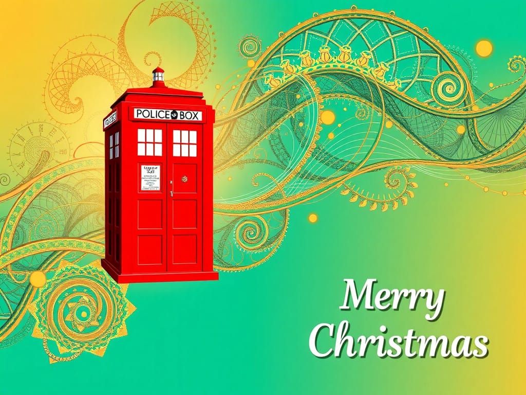 Vibrant Abstract Fractal Christmas Card with Red TARDIS