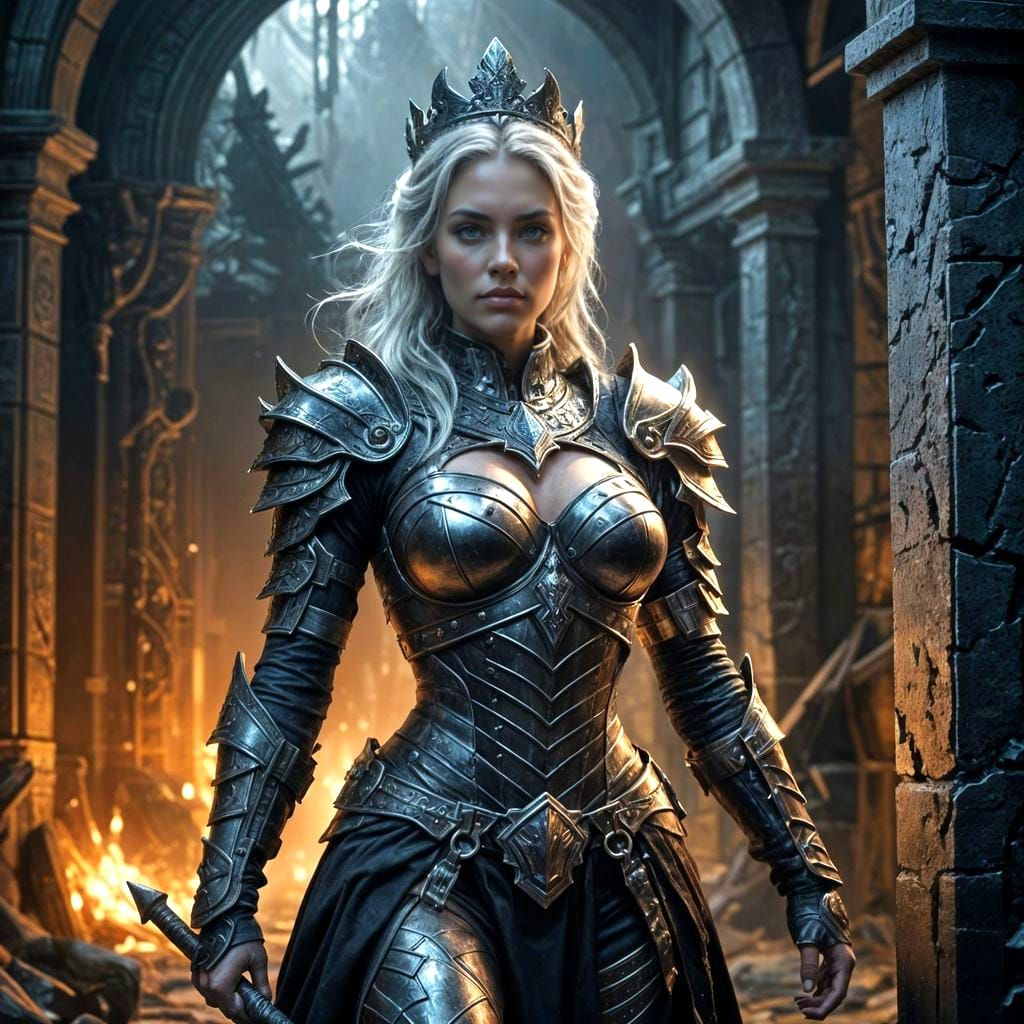 Goddess Queen Rogue in Detailed Armor with Forked Path