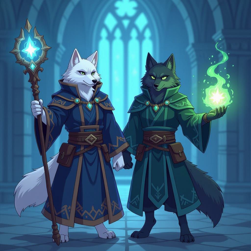 Warlock Wolves in Castle with Magic, Anime Style