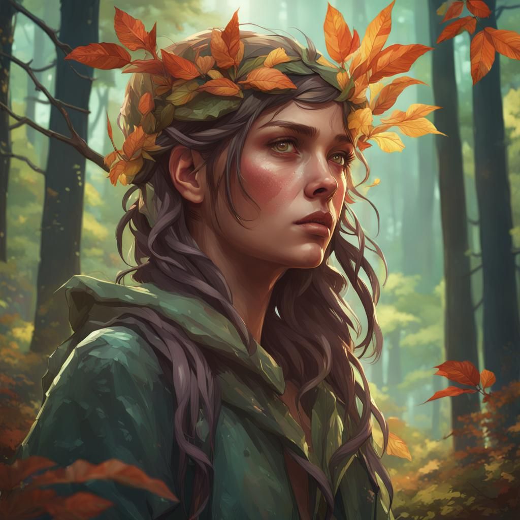 Girl in Bikini, Forest Portrait in Splash Art Style