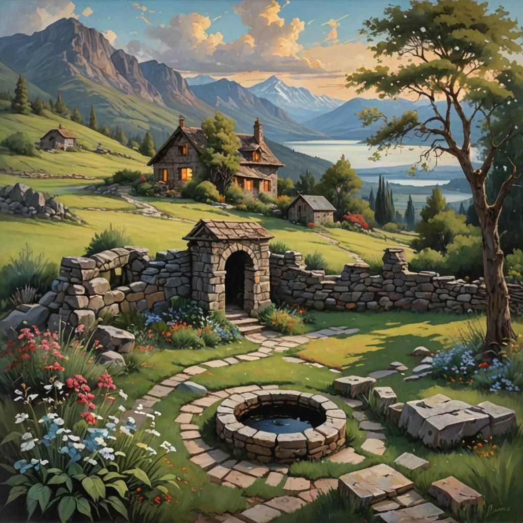 Idyllic Cottage Scene with Old Well, Gurney Style