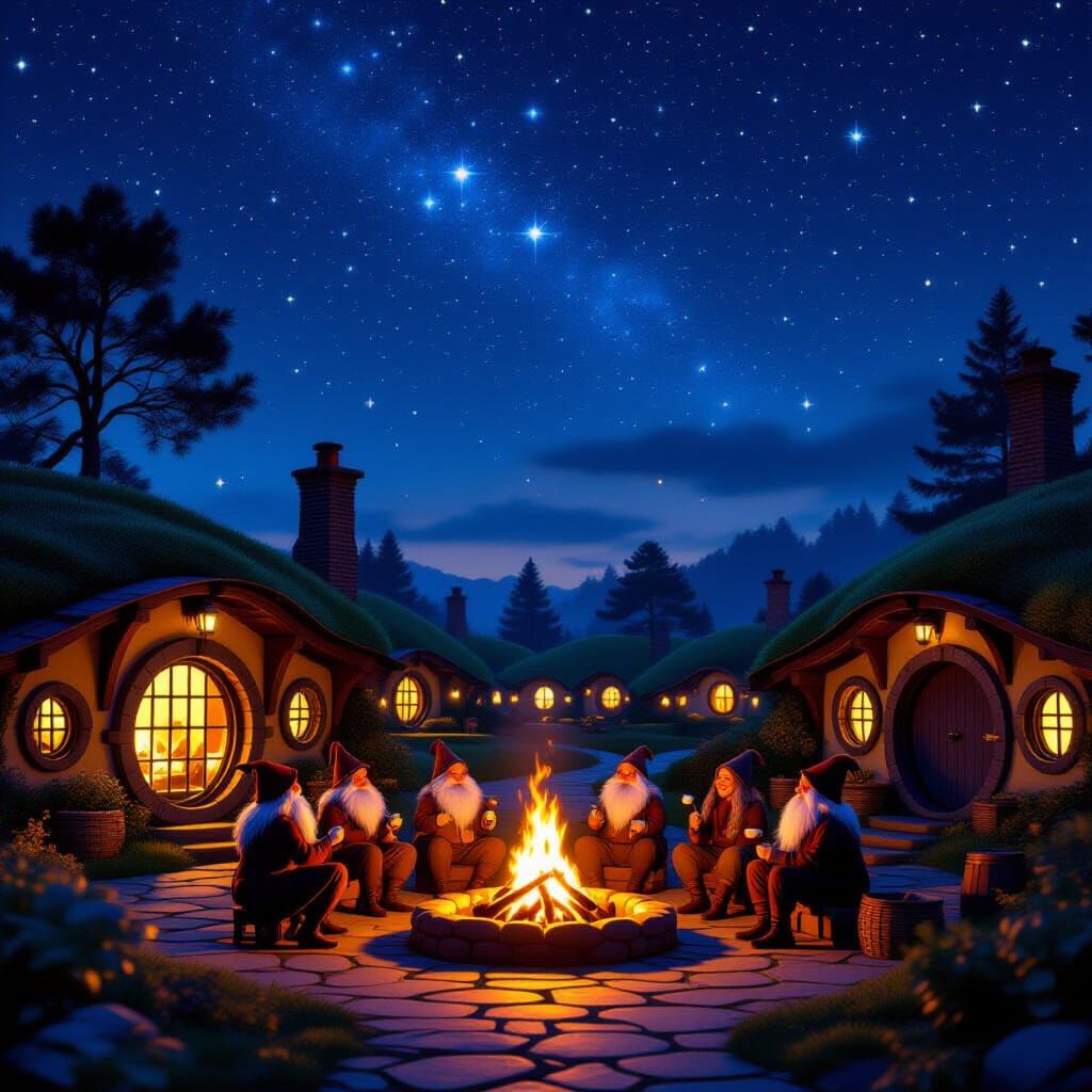 Hobbiton Yule Eve: Cozy Hobbit Holes Glow Under Winter Stars
