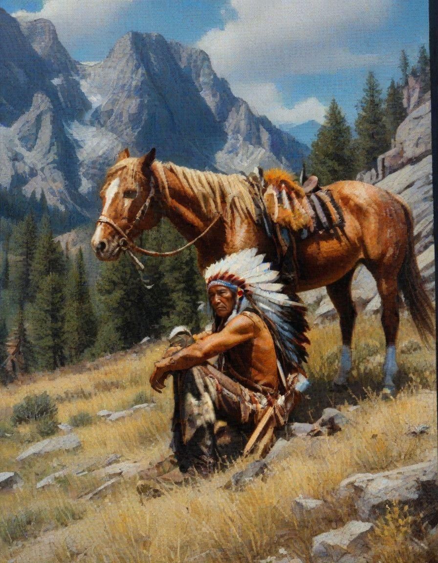 Native Warrior in Majestic Mountain Landscape