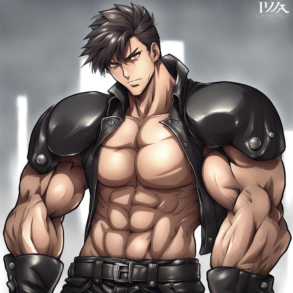 Muscular Man in Leather: Anime Style