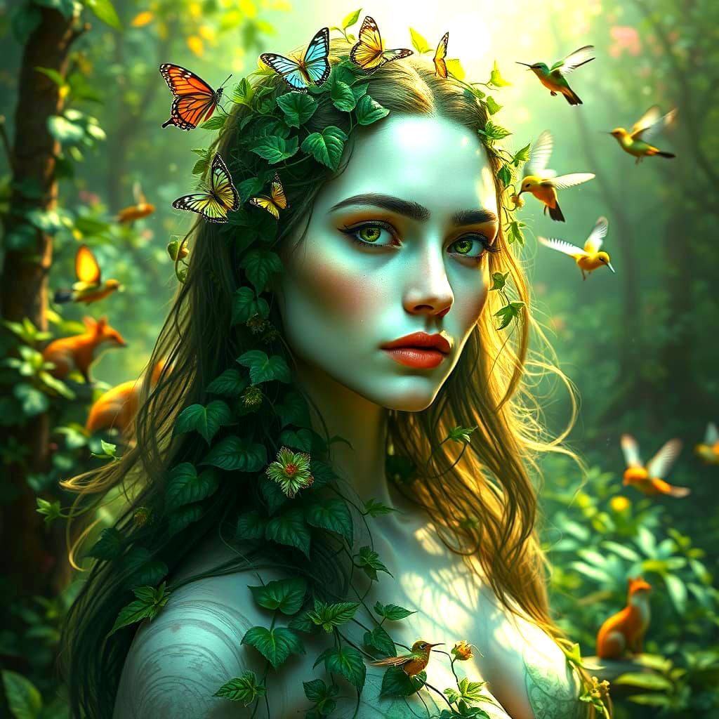 Epic Forest Goddess in Vibrant Digital Art