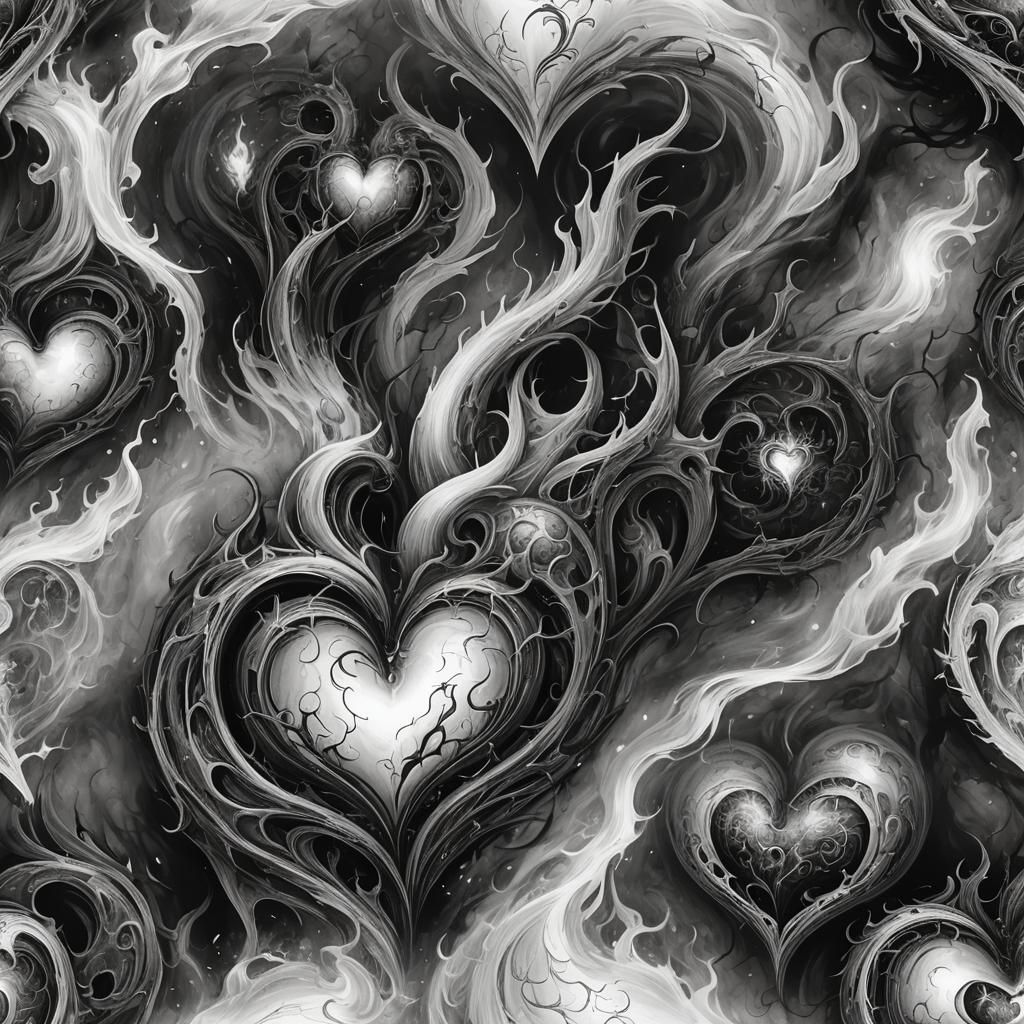 Fantasy Black and White Heart Graphic