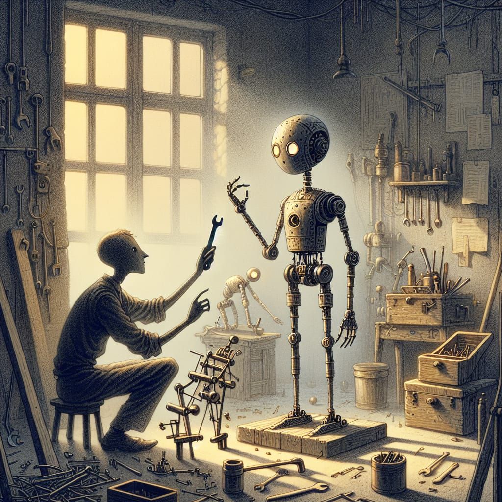 Early 20th-Century Whimsy: A Humorous Robot Birth