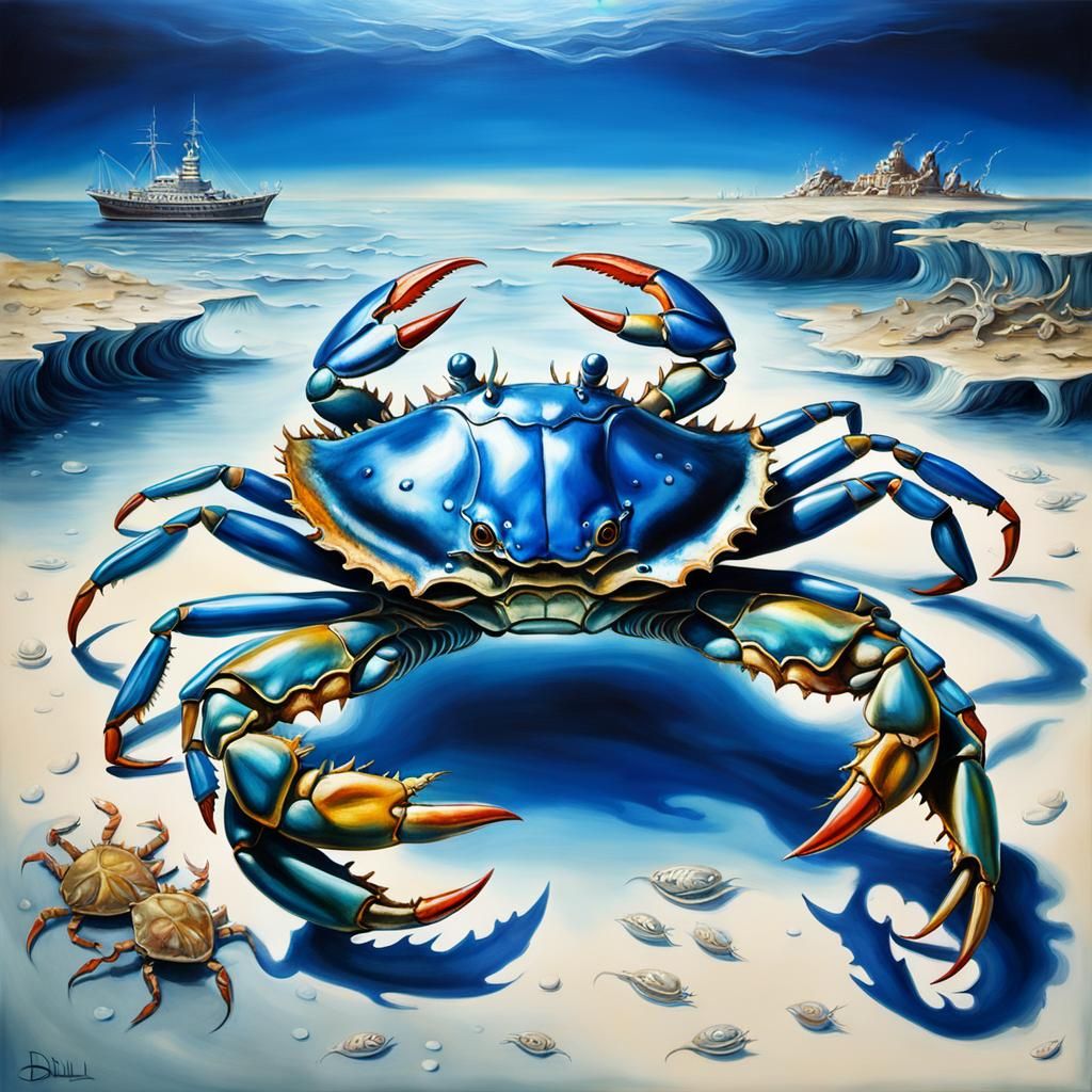 Blue Crab Chalk Art in Hyperrealistic Style