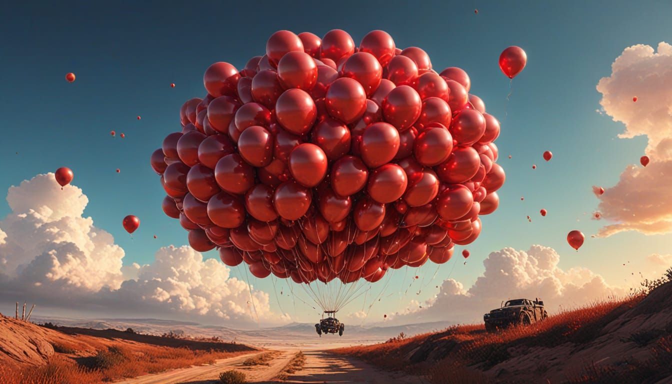 Sci-Fi Ninety-Nine Red Balloons in Summer Sky
