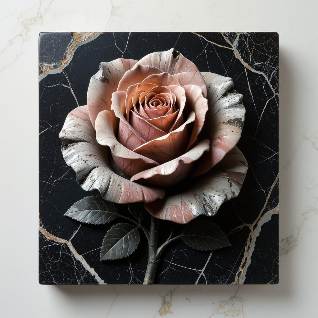 Petrified Rose: Surreal Sculpture of Decay