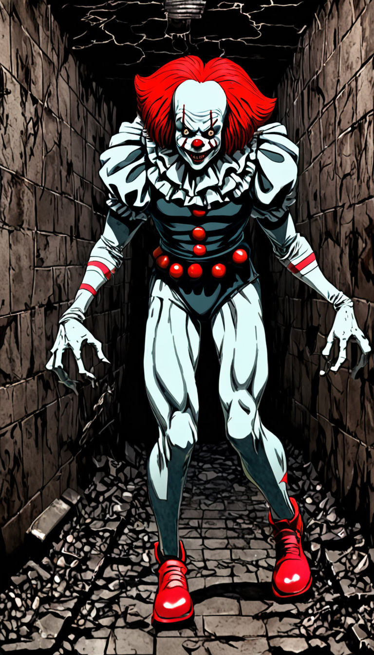 Anime Horror Clown Unleashes Chaos in Dark Underground Lair