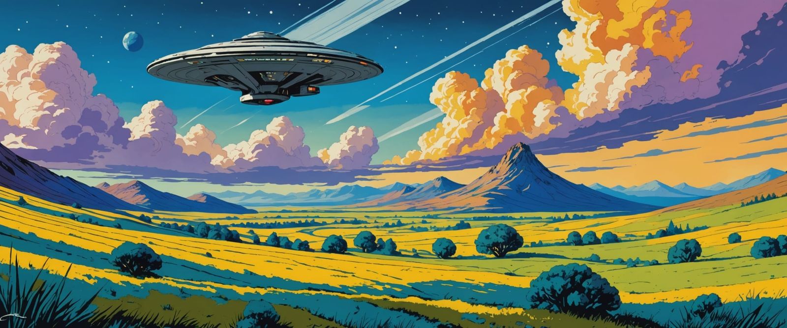 Star Trek Sky with Folk Art and Watercolor Style