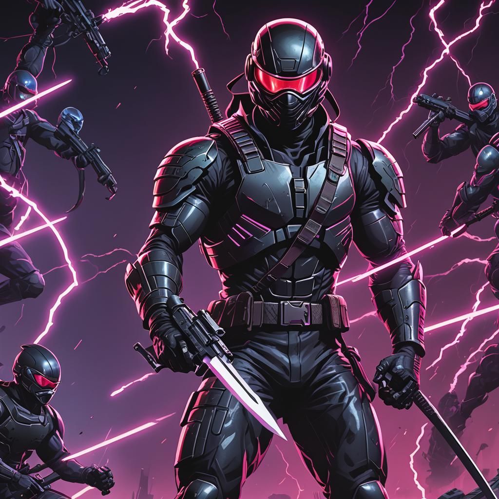 Snake Eyes Ninja Warrior in Synthwave Neon