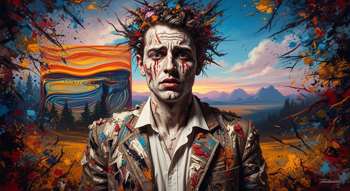 Distressed Impasto Figure in Abstract Romantic Dreamscape