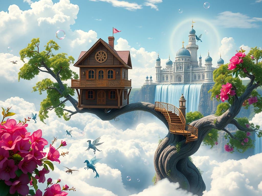 Whimsical Treehouse Sanctuary in Vibrant Colors
