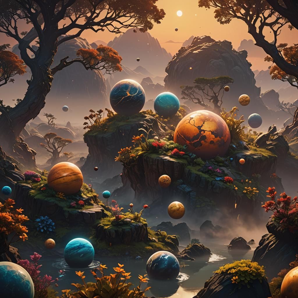Planets Displaying the Four Seasons in Fantasy Art