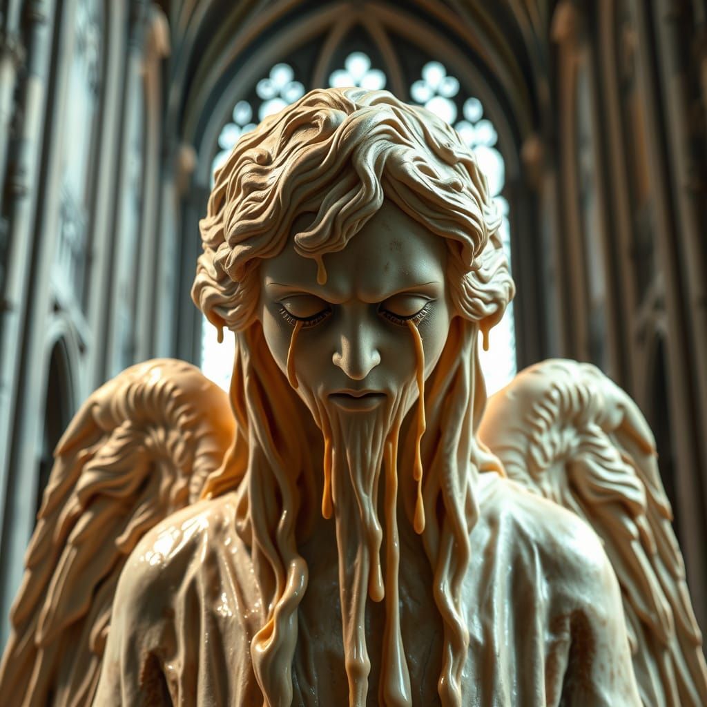 Melting Weeping Angel Wax Sculpture in Cathedral