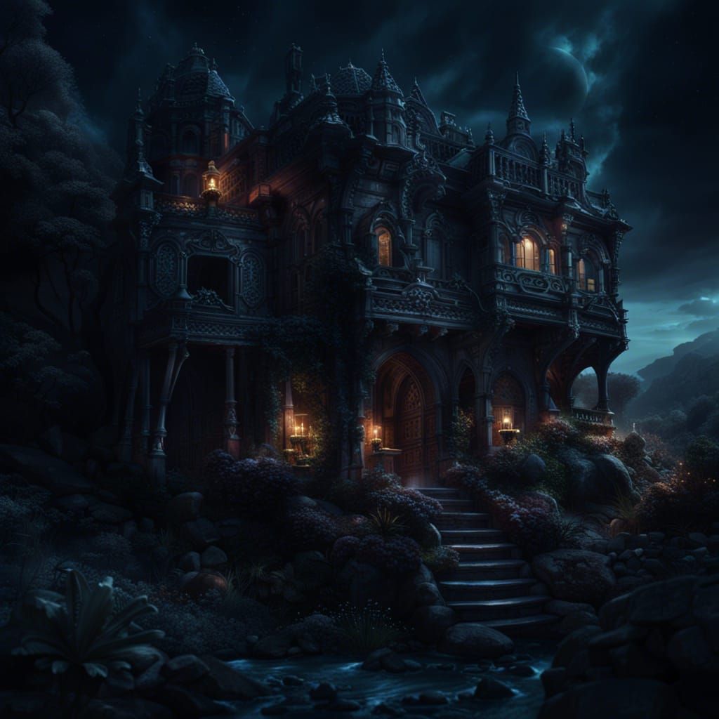 Ethereal Midnight Fantasy Landscape: Digital Matte Painting