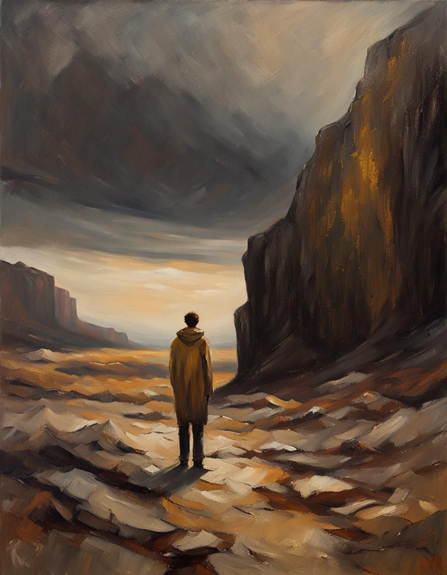 Atmospheric Oil Painting of a Lone Figure