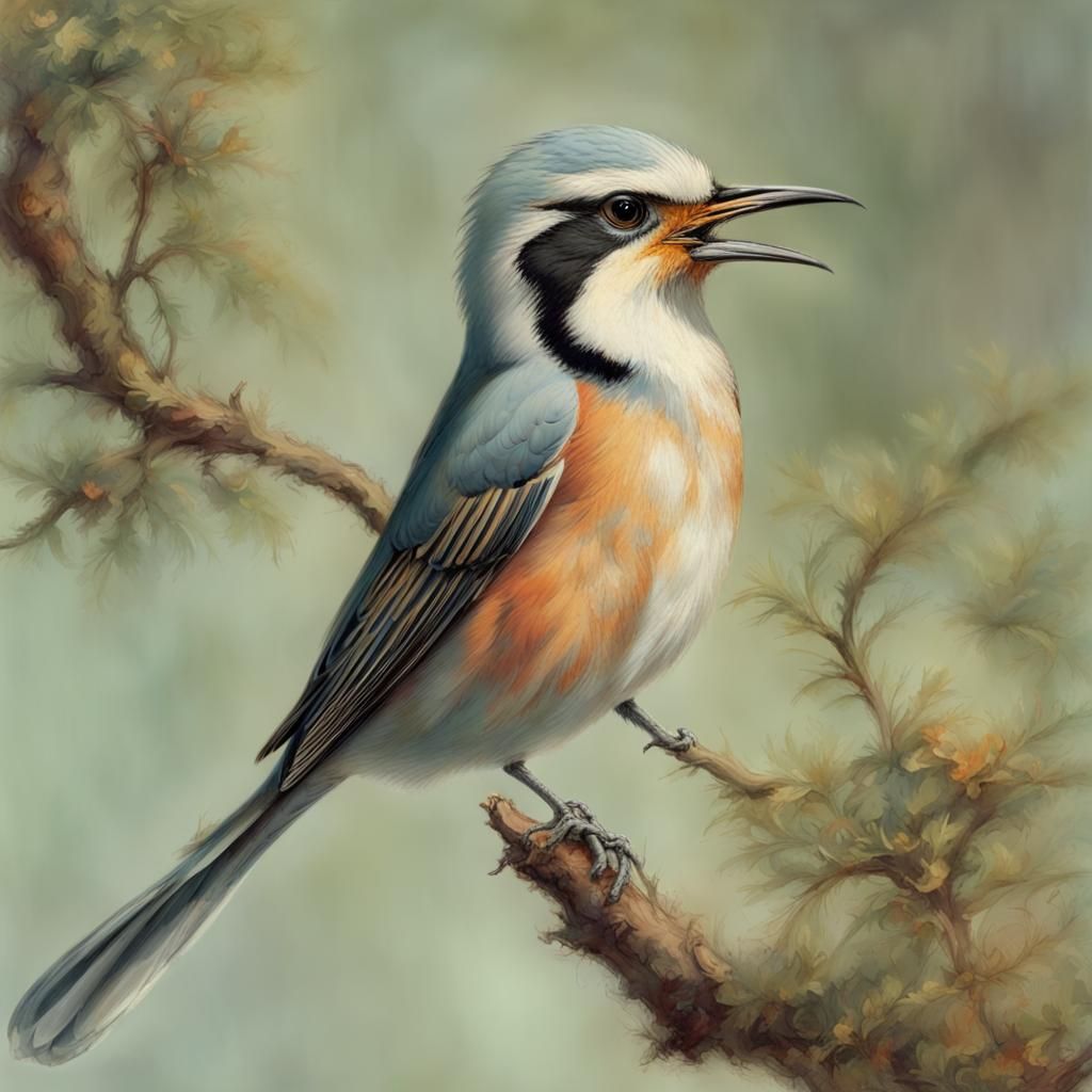 Bird on Thorn Tree, Archibald Thorburn Style