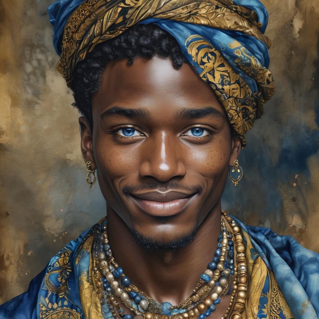 Alcohol Ink Painting of a Young Berber Man