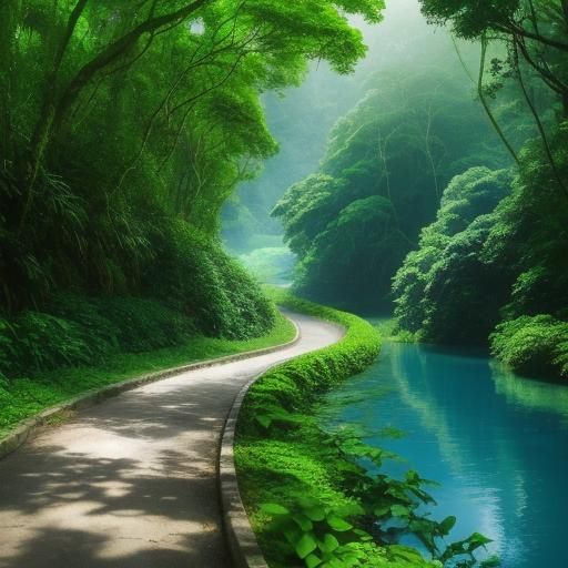 Winding Road to Blue Lake in Lush Rainforest