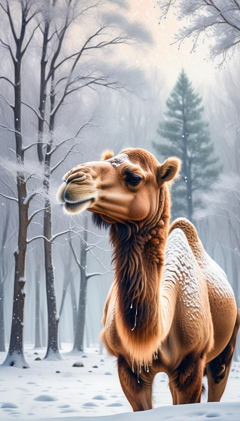 Impressionist Camel in Winter Wonderland
