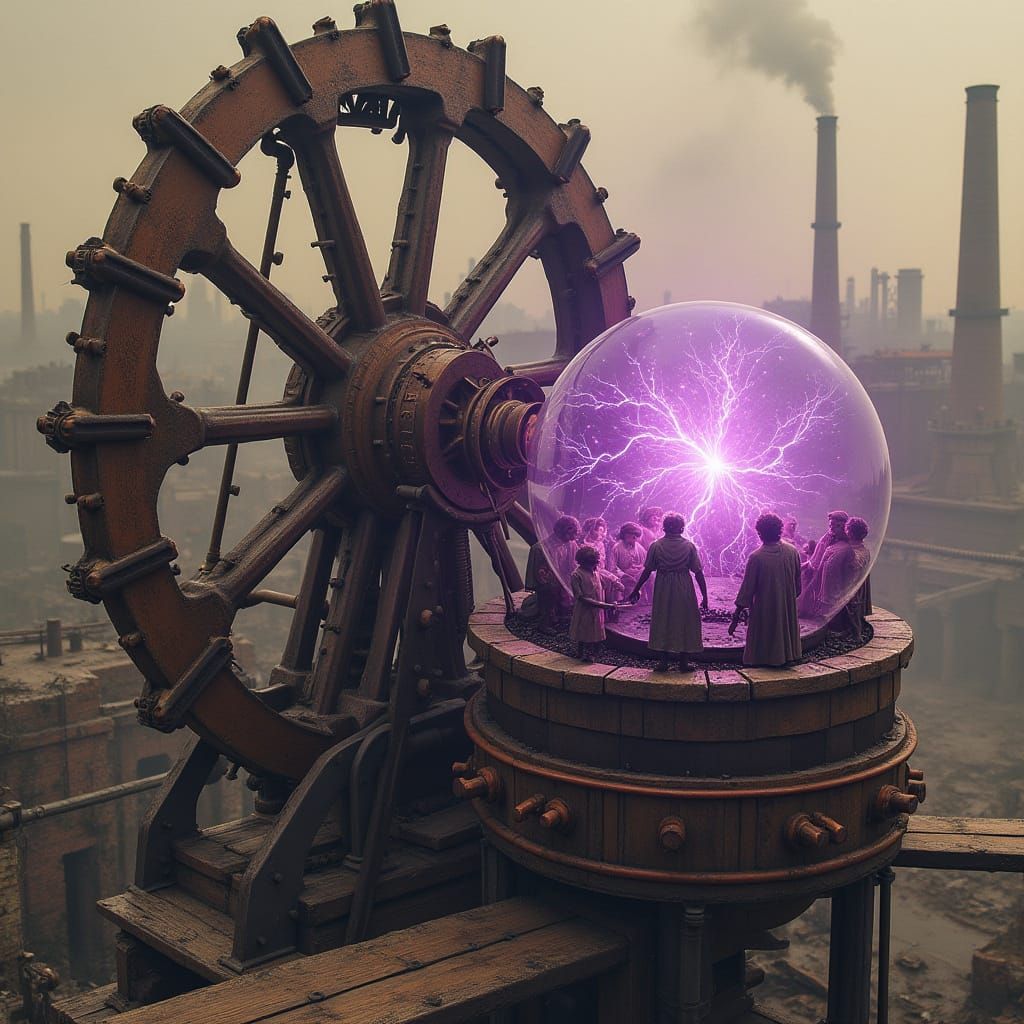 Ethereal Steampunk Waterwheel with Plasma Ball and Victorian...