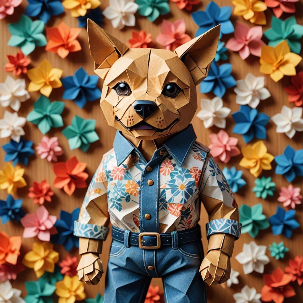 Origami Dogman in Western Attire