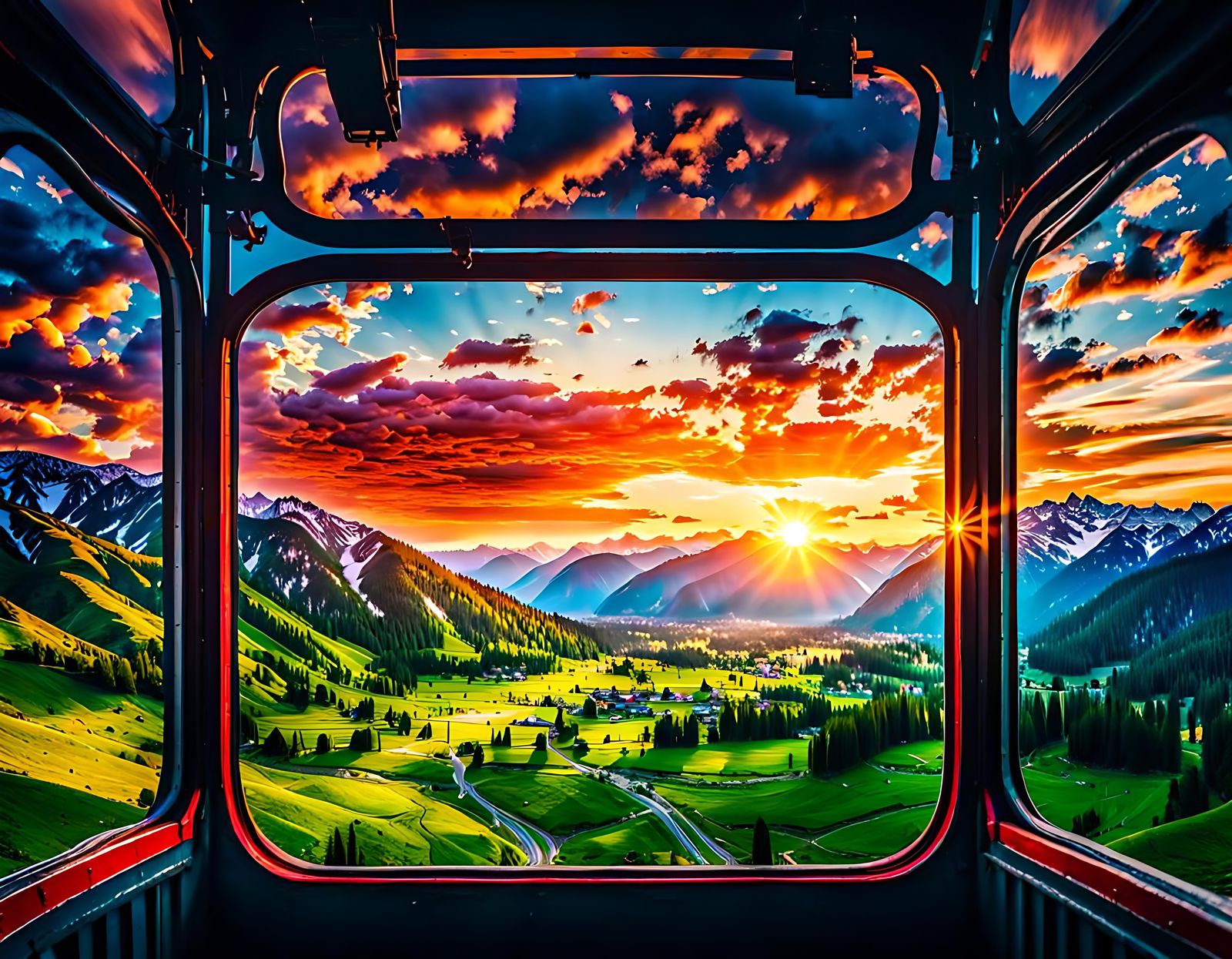 Kashmir Landscape at Sunset From Cable Car