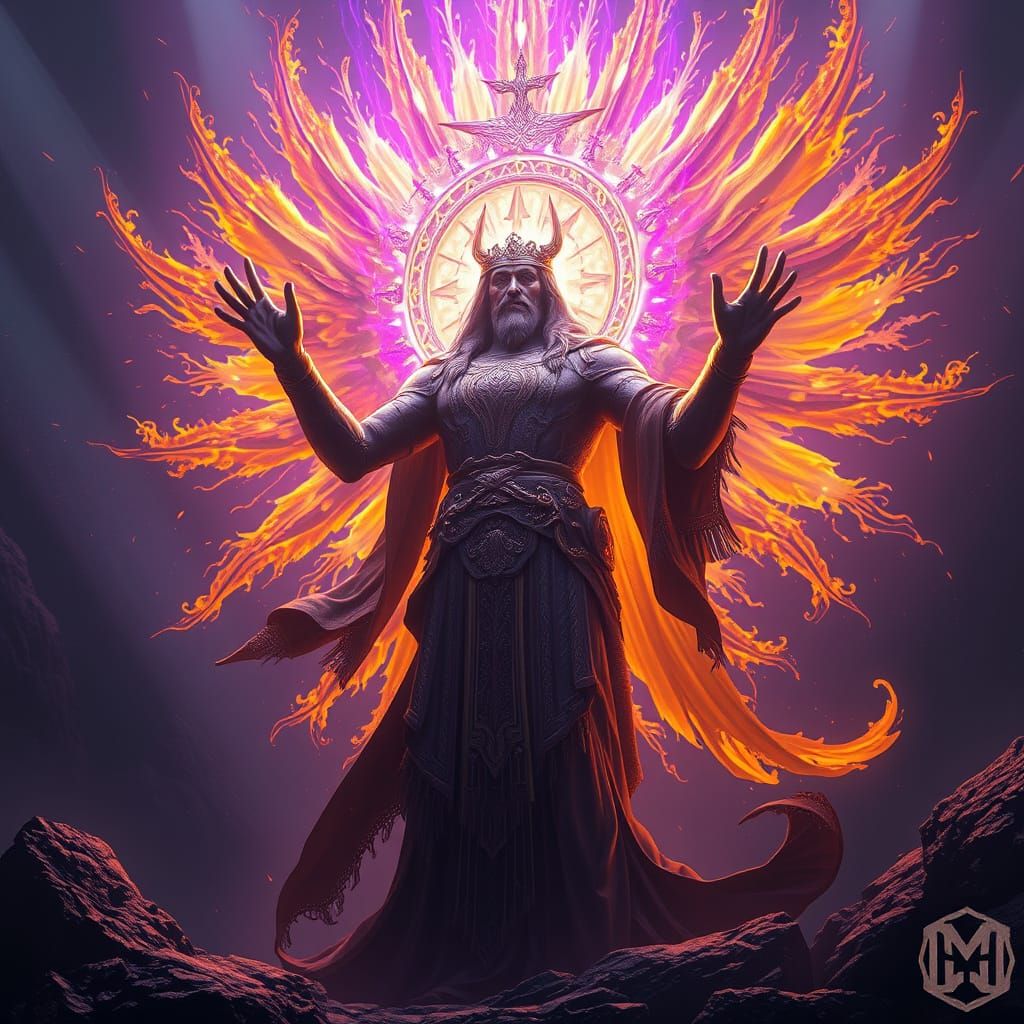 Divine God Radiating Energy in Dark Fantasy Realm