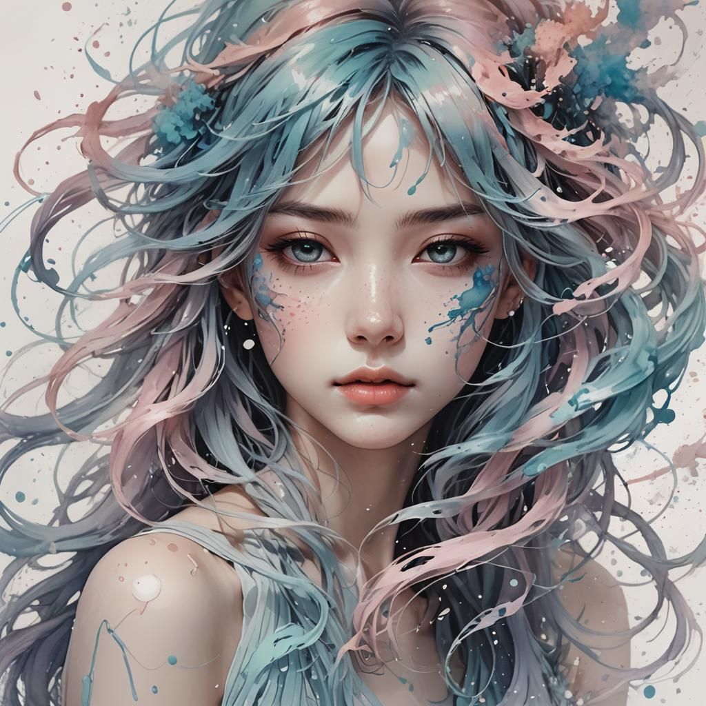 Dreamy Ink Portrait Inspired by Anime and 3D Art
