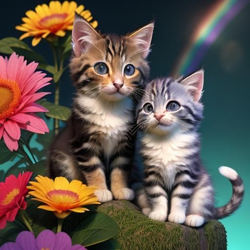 Cute Kitten on Flower in Pixar 3D Style