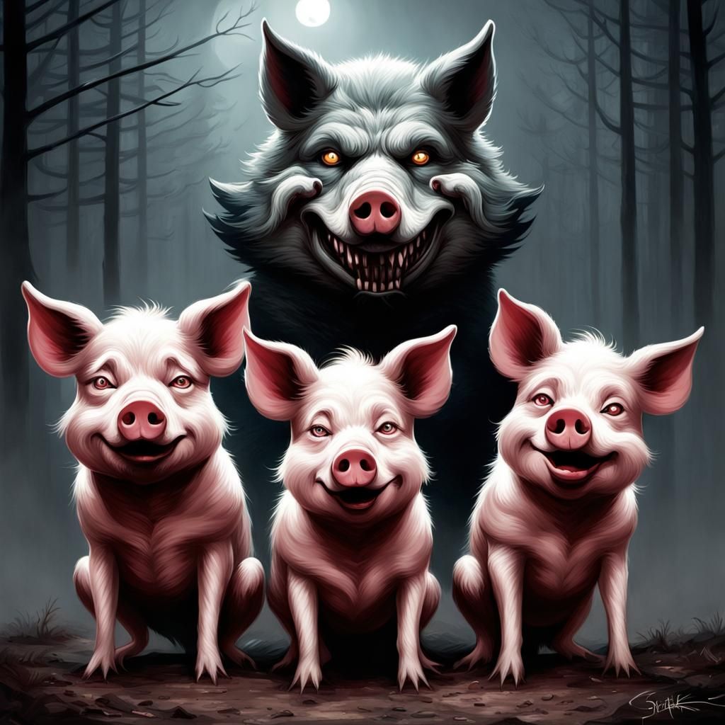 Sinister Three Little Pigs and Wolf