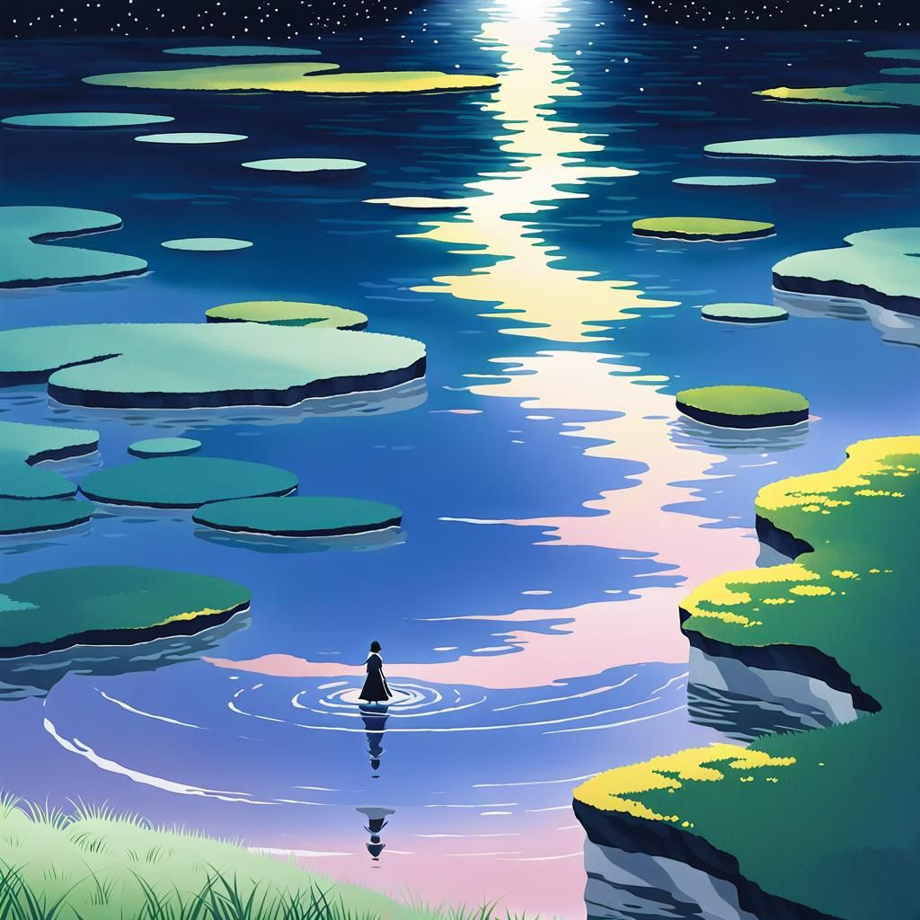 Pastel Anime River Scene at Sunset