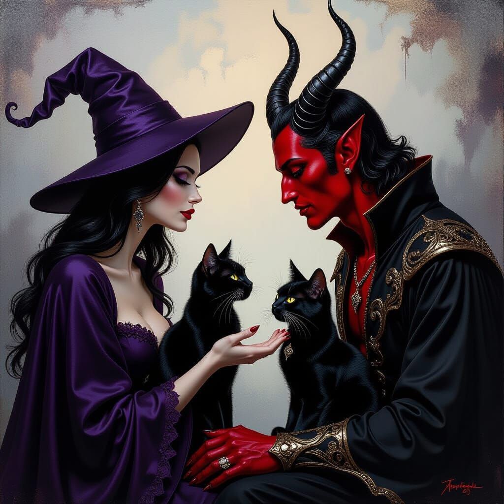 Witch and Devil's Intimate Surreal Dance