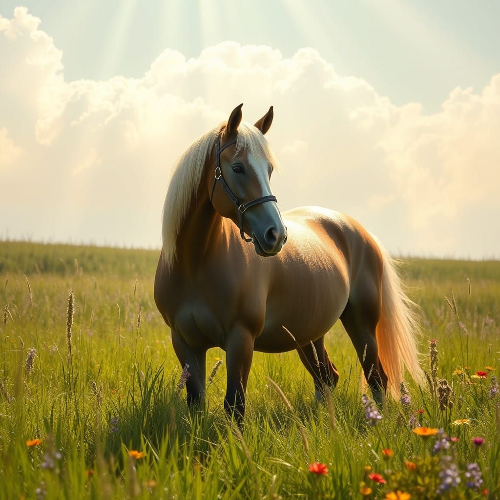 Shire Horse in Enchanted Meadow Scene